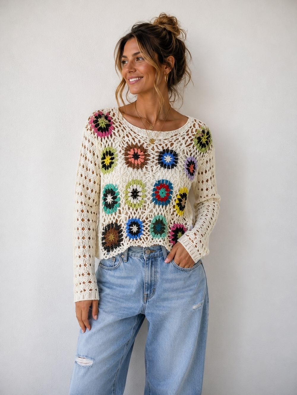 GRANY Square Sweater Crochet Open Knit